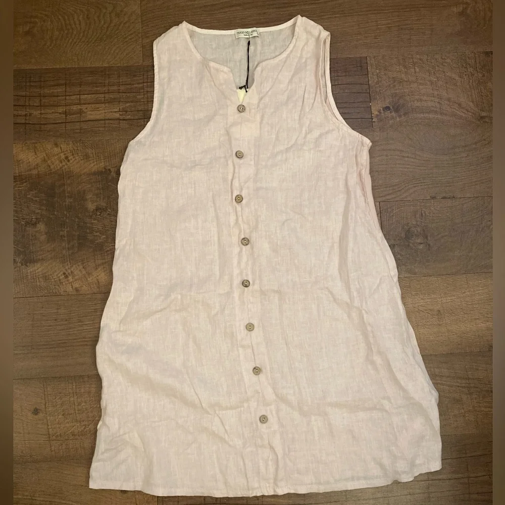 Terzo Millennio 100% Linen BlushPink ButtonUp Mini Dress Made in Italy Women’s L - Picture 2 of 13